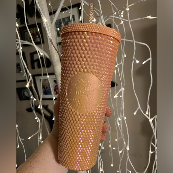 Starbucks NWT Holiday Release Peach Bling Iridescent Venti Studded Tumbler - Picture 1 of 1